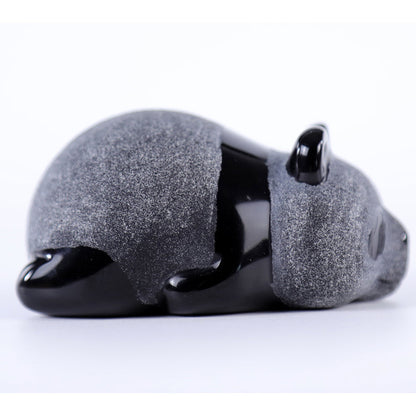 3.0" Frosted Obsidian Lying Panda Carving Sculpture piece 3100002 view 3