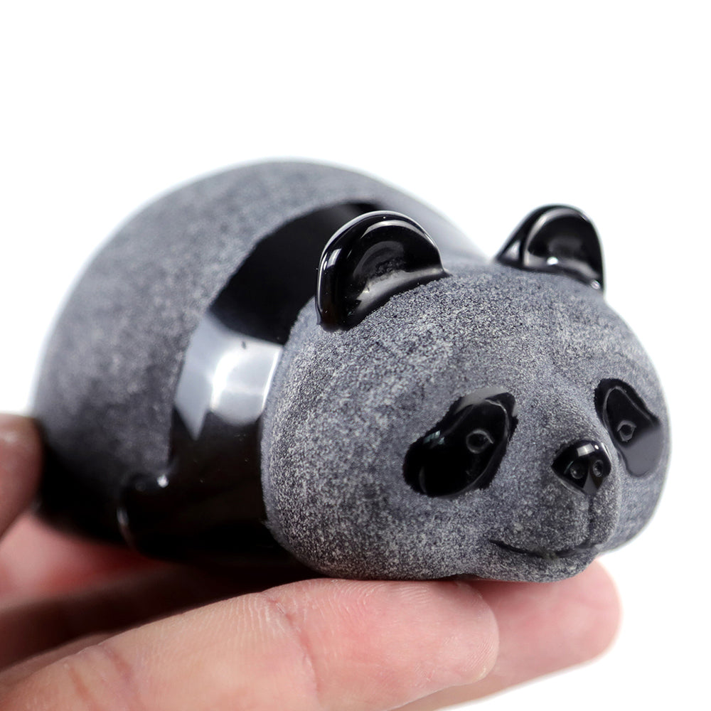 3.0" Frosted Obsidian Lying Panda Carving Sculpture piece 3100002 view 9