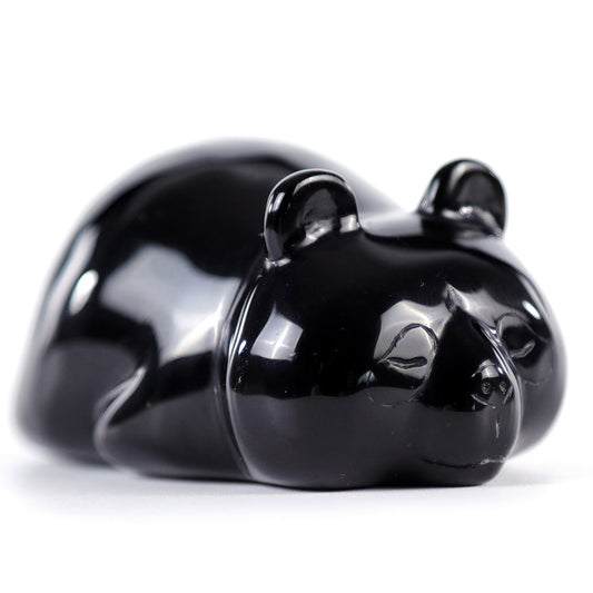 3.0" Obsidian Lying Panda Carving Sculpture piece 3100003 hand carved natural gemstone sculpture by Nicedony