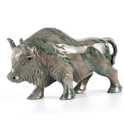 6.3" Kowloon Jade Bull Carving Sculpture piece 3100006 hand carved natural gemstone sculpture by Nicedony