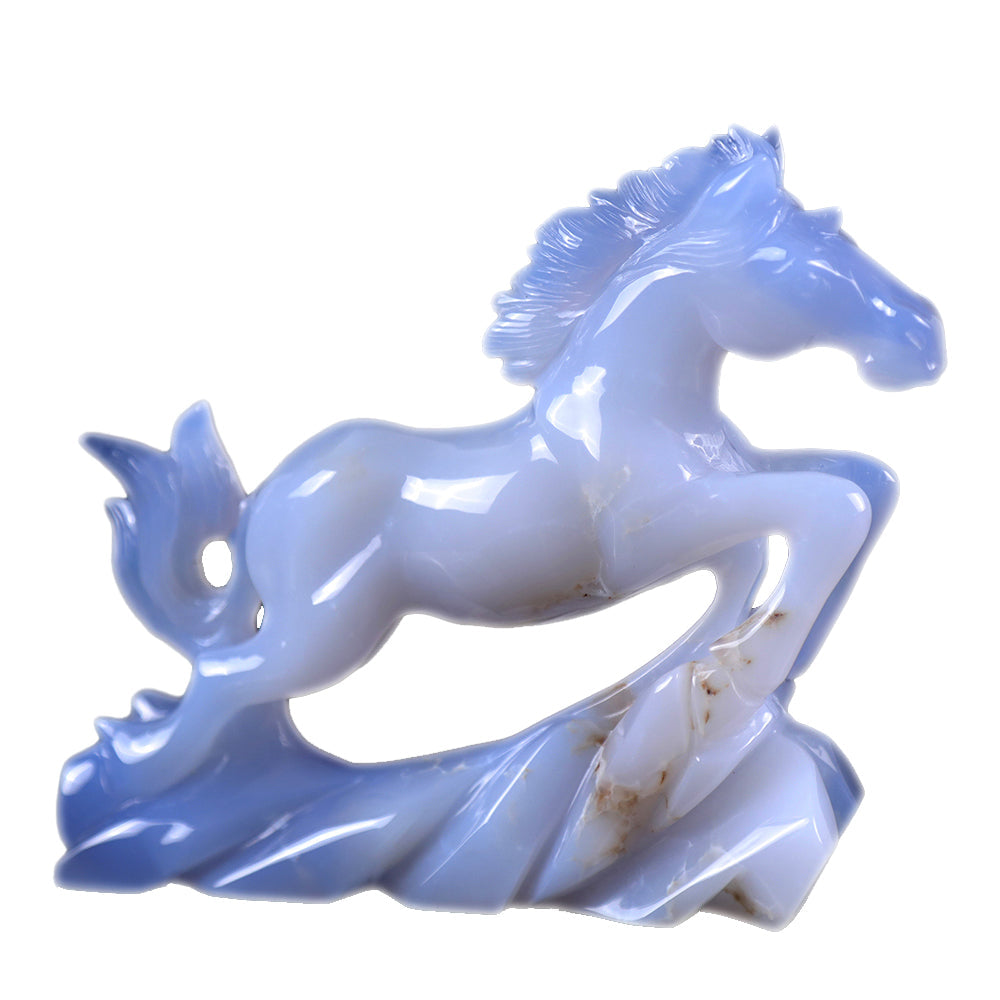 4.7" Blue Chalcedony Horse Carving Sculpture piece 3100009 hand carved natural gemstone sculpture by Nicedony