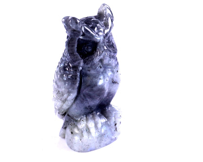 3.1" Labradorite Hand Carved Crystal Owl Sculpture