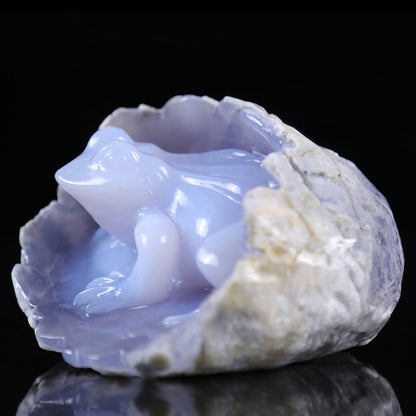 5.2" Blue Chalcedony Frog in Cave Carving Sculpture piece 3100013 view 4