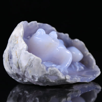 5.2" Blue Chalcedony Frog in Cave Carving Sculpture piece 3100013 view 7