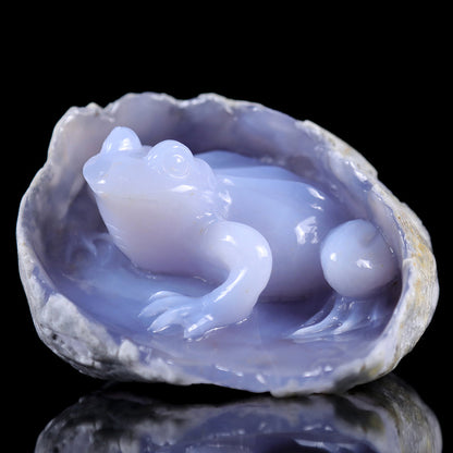 5.2" Blue Chalcedony Frog in Cave Carving Sculpture piece 3100013 view 9