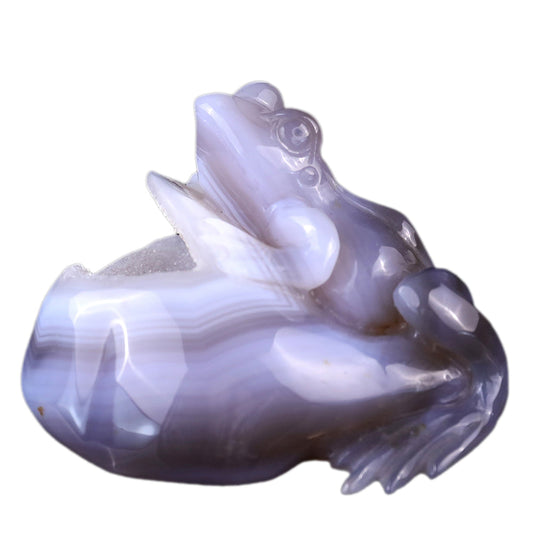 4.1" Geode Agate Frog Carving Sculpture piece 3100040 hand carved natural gemstone sculpture by Nicedony