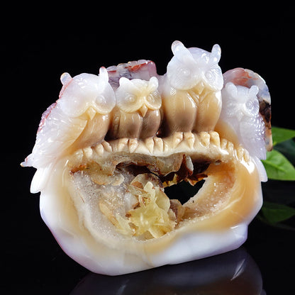 8.5" Yellow Chalcedony Owl Carving Sculpture piece 3100075 view 8