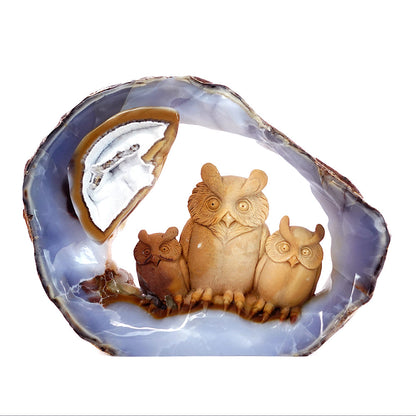 9.5" Yellow Chalcedony Owl Carving Sculpture piece 3100076 hand carved natural gemstone sculpture by Nicedony