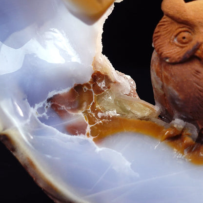 9.5" Yellow Chalcedony Owl Carving Sculpture piece 3100076 view 2