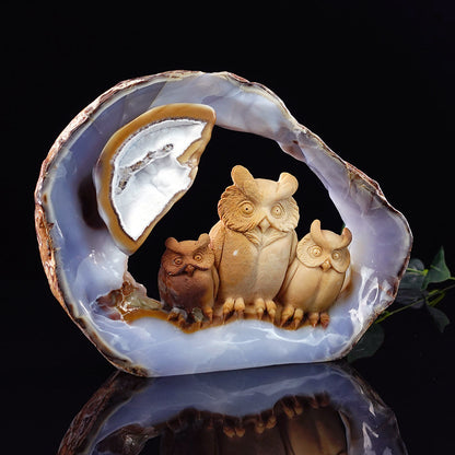 9.5" Yellow Chalcedony Owl Carving Sculpture piece 3100076 view 3