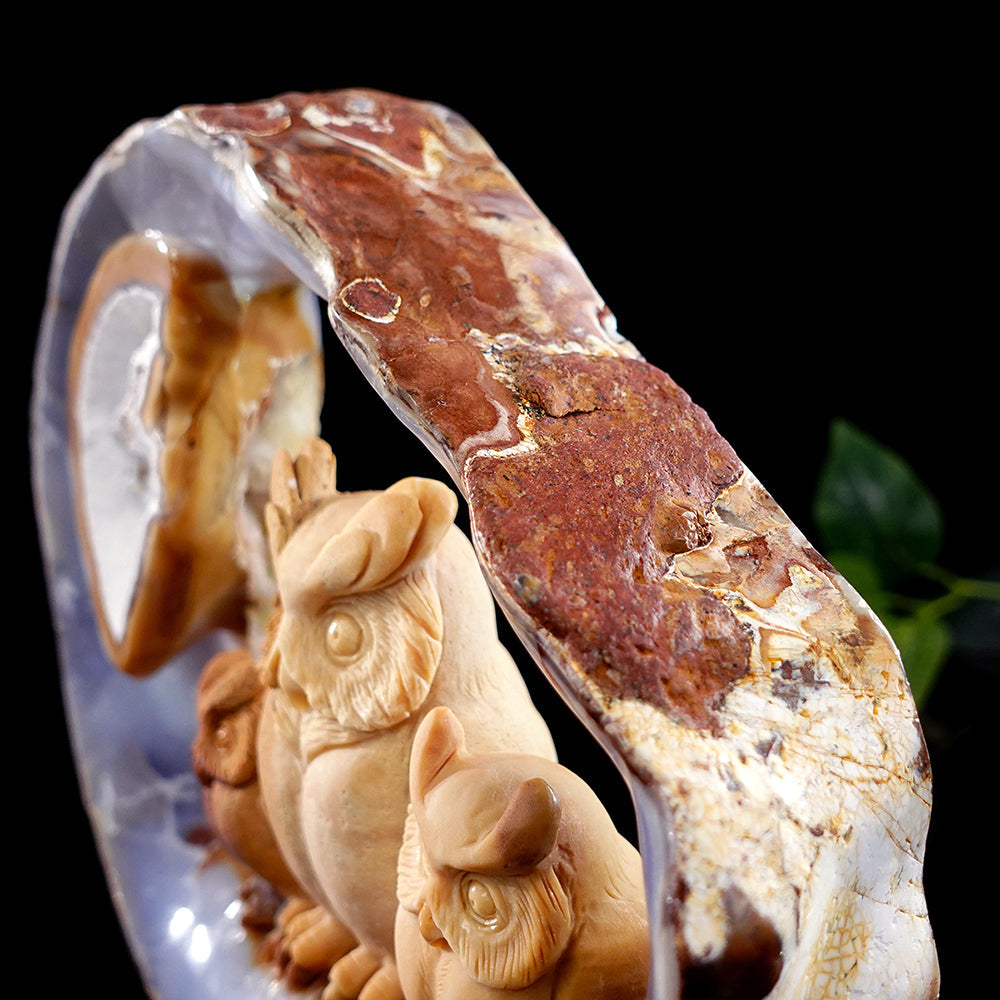 9.5" Yellow Chalcedony Owl Carving Sculpture piece 3100076 view 4