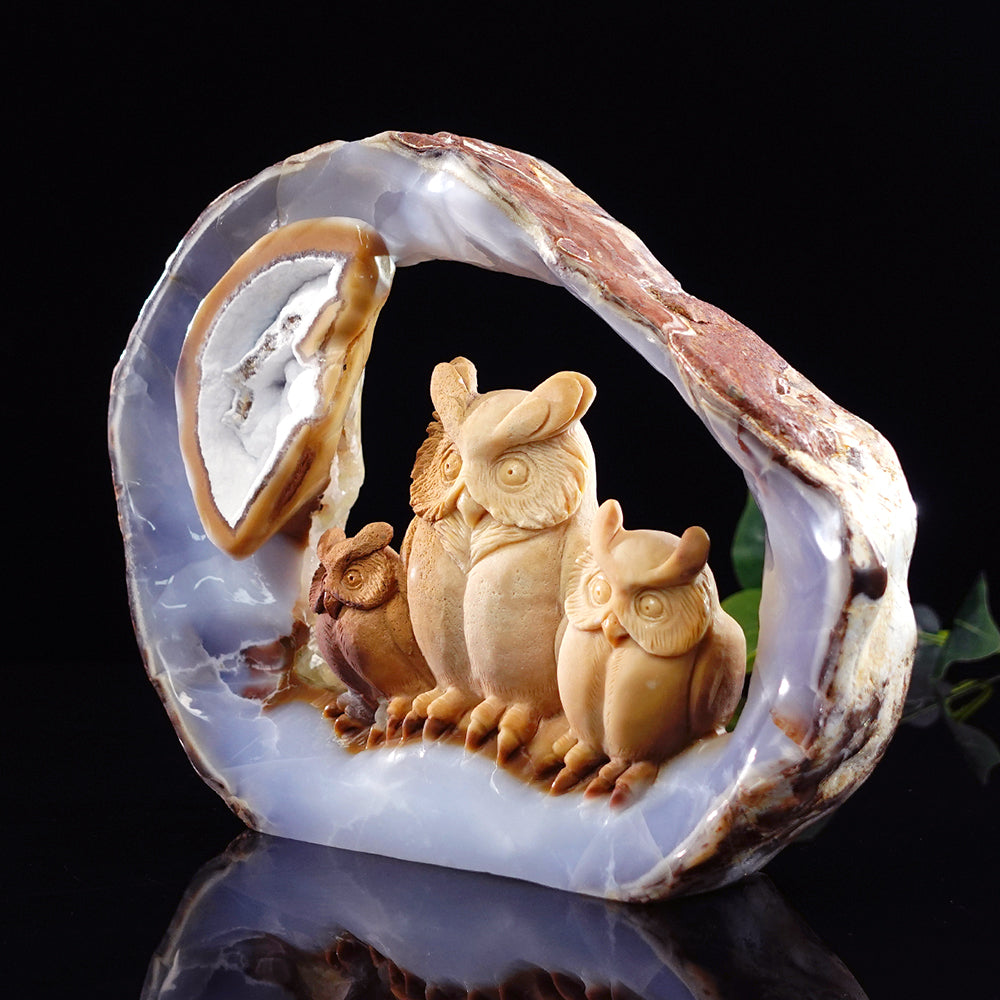 9.5" Yellow Chalcedony Owl Carving Sculpture piece 3100076 view 8
