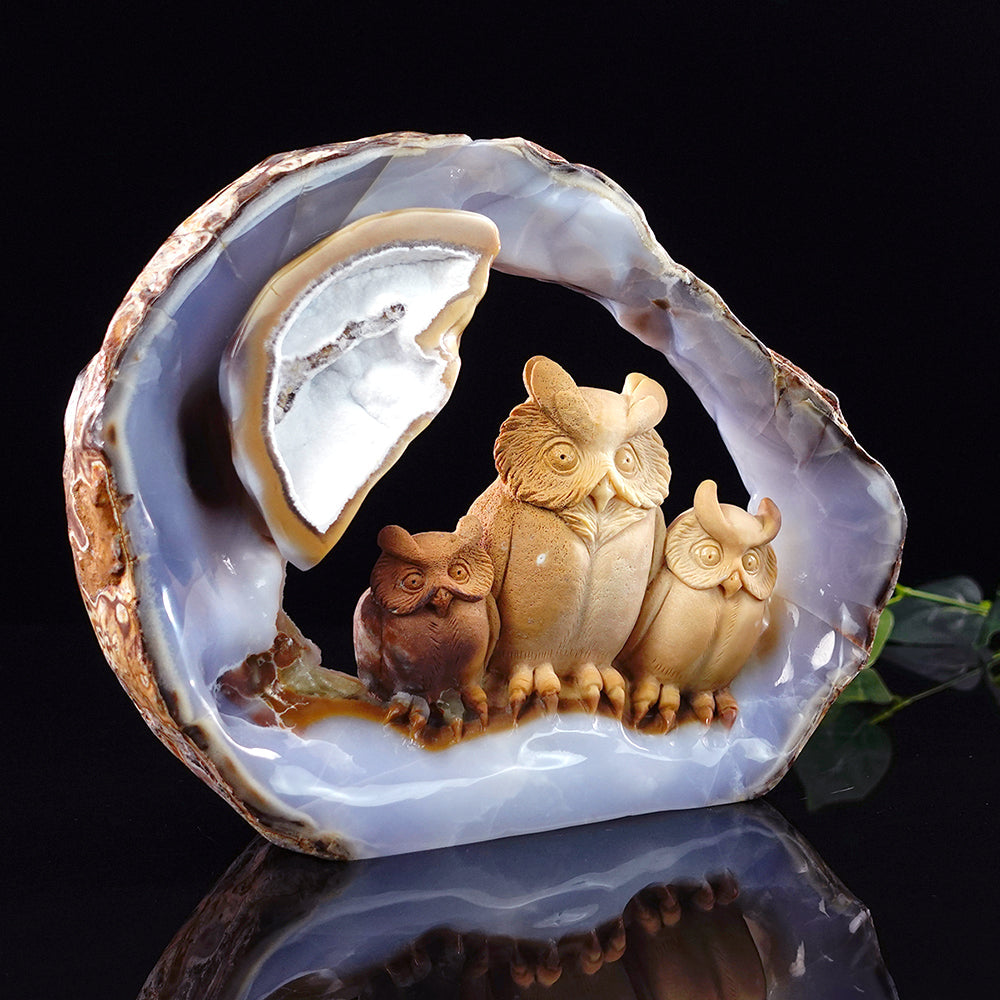 9.5" Yellow Chalcedony Owl Carving Sculpture piece 3100076 view 9