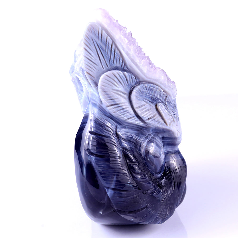 6.1" Amethyst Cluster Owl Head Carving Sculpture piece 3100104 view 2