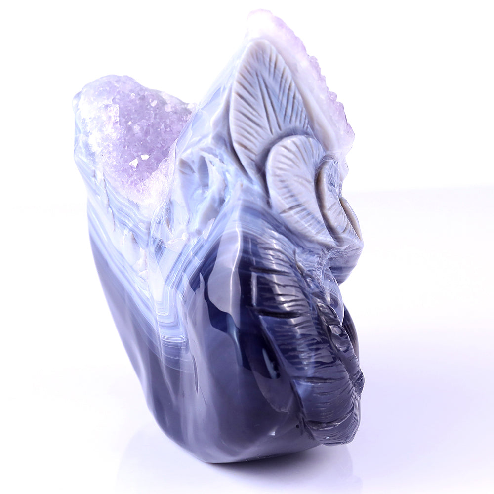 6.1" Amethyst Cluster Owl Head Carving Sculpture piece 3100104 view 3