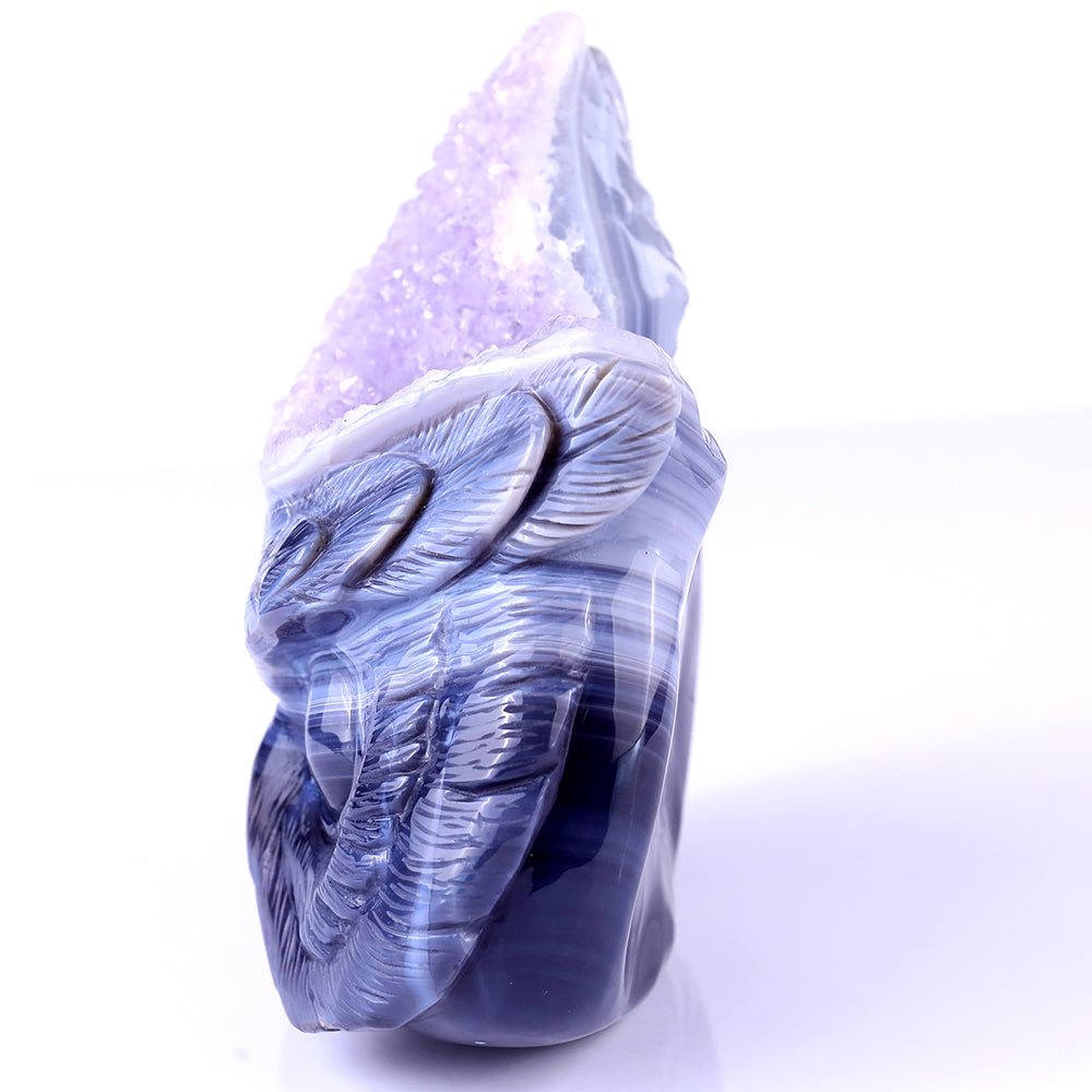 6.1" Amethyst Cluster Owl Head Carving Sculpture piece 3100104 view 5