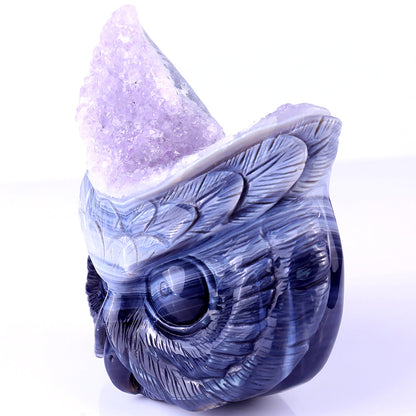 6.1" Amethyst Cluster Owl Head Carving Sculpture piece 3100104 view 7