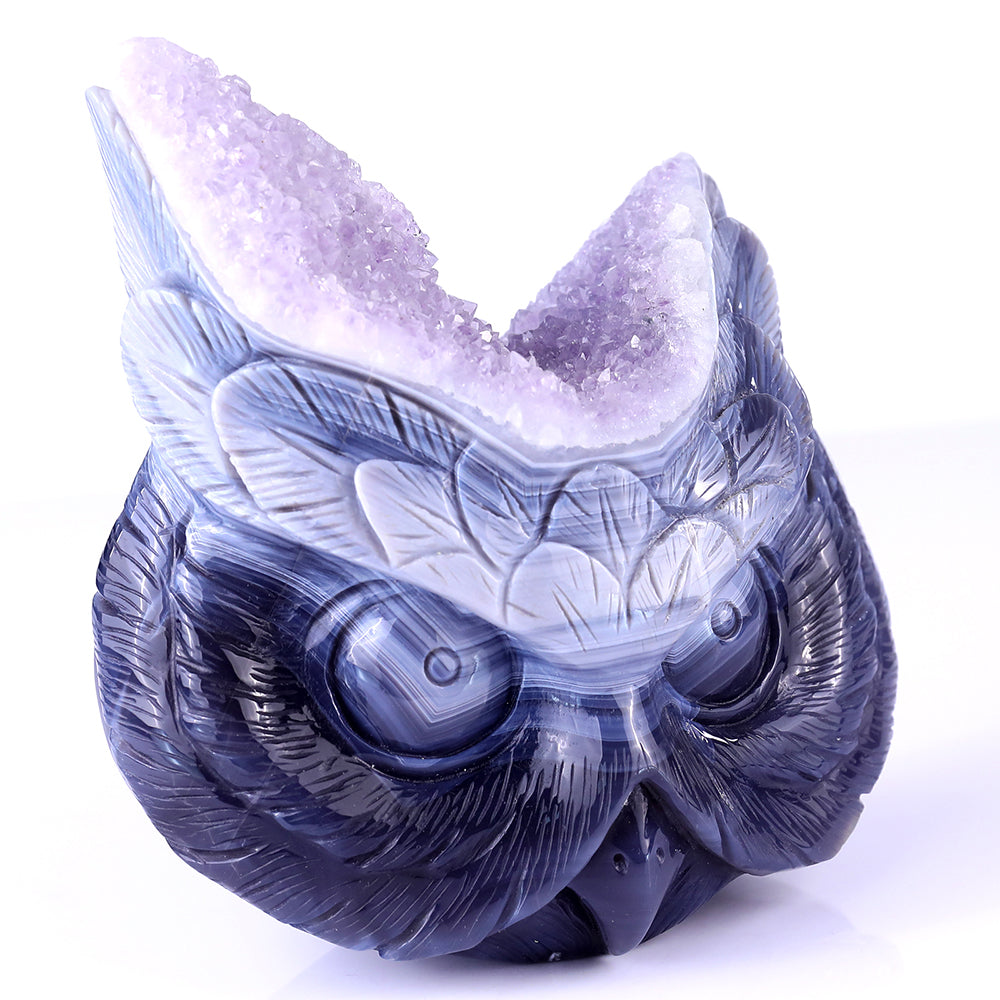 6.1" Amethyst Cluster Owl Head Carving Sculpture piece 3100104 view 8