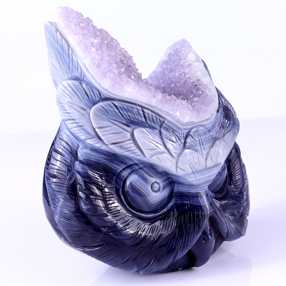 6.1" Amethyst Cluster Owl Head Carving Sculpture piece 3100104 view 9