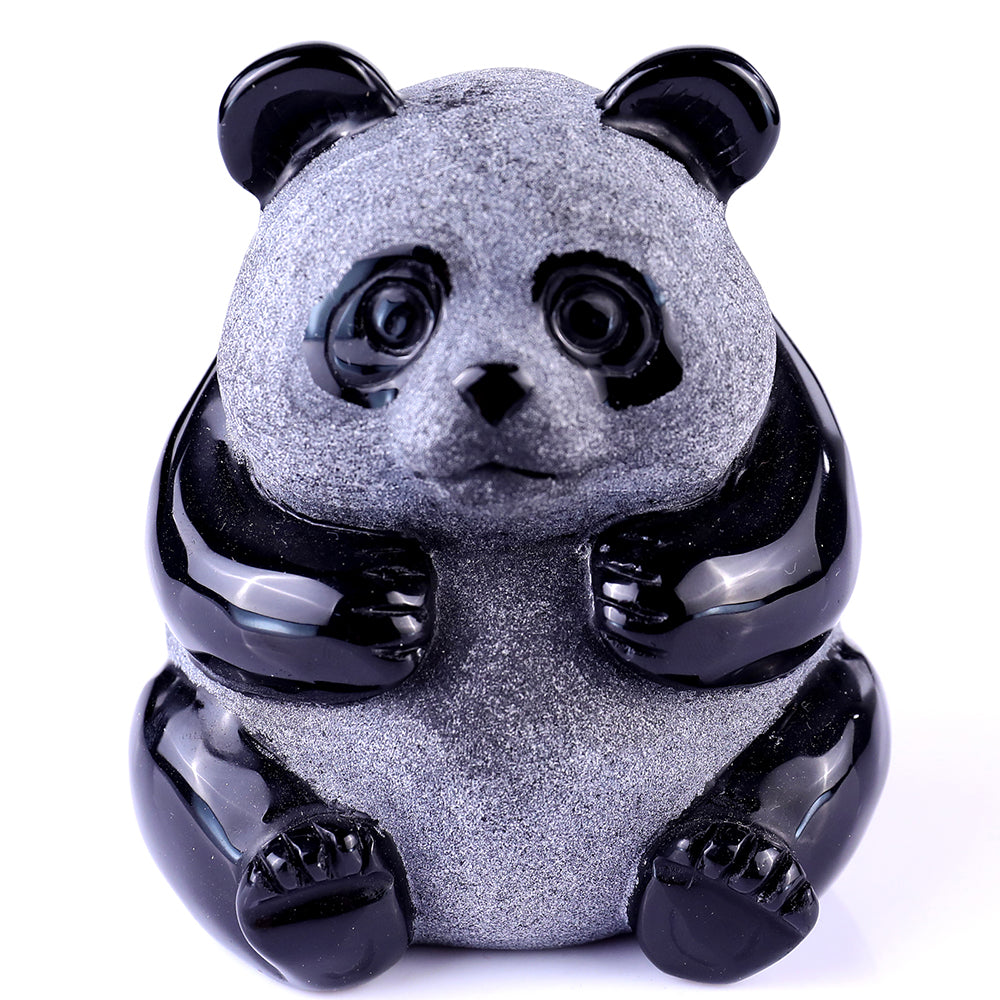 2.7" Frosted Obsidian Sitting Panda Carving Sculpture piece 3100109 hand carved natural gemstone sculpture by Nicedony