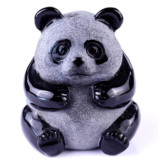 2.7" Frosted Obsidian Sitting Panda Carving Sculpture piece 3100109 hand carved natural gemstone sculpture by Nicedony