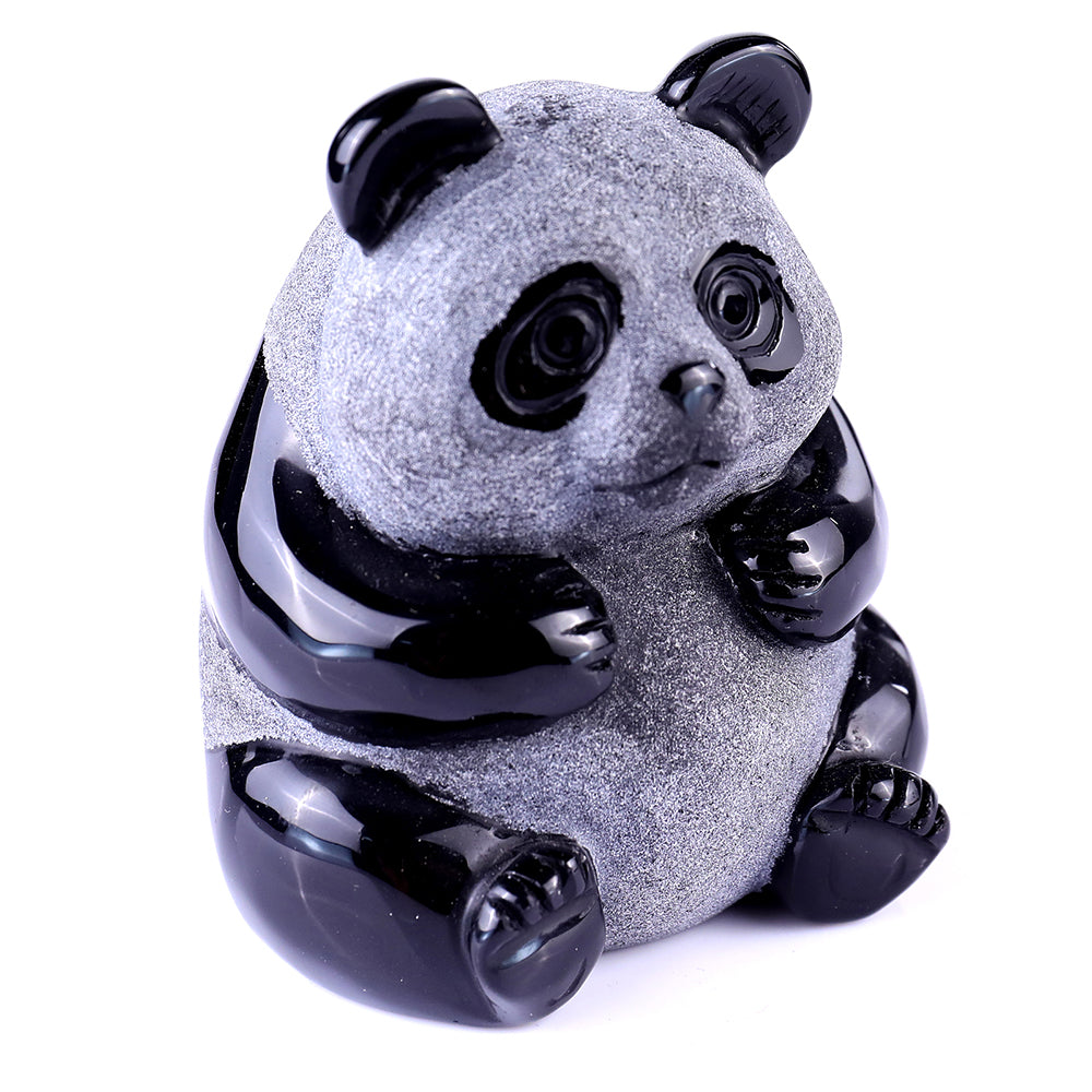 2.7" Frosted Obsidian Sitting Panda Carving Sculpture piece 3100109 view 2