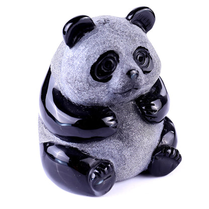 2.7" Frosted Obsidian Sitting Panda Carving Sculpture piece 3100109 view 2