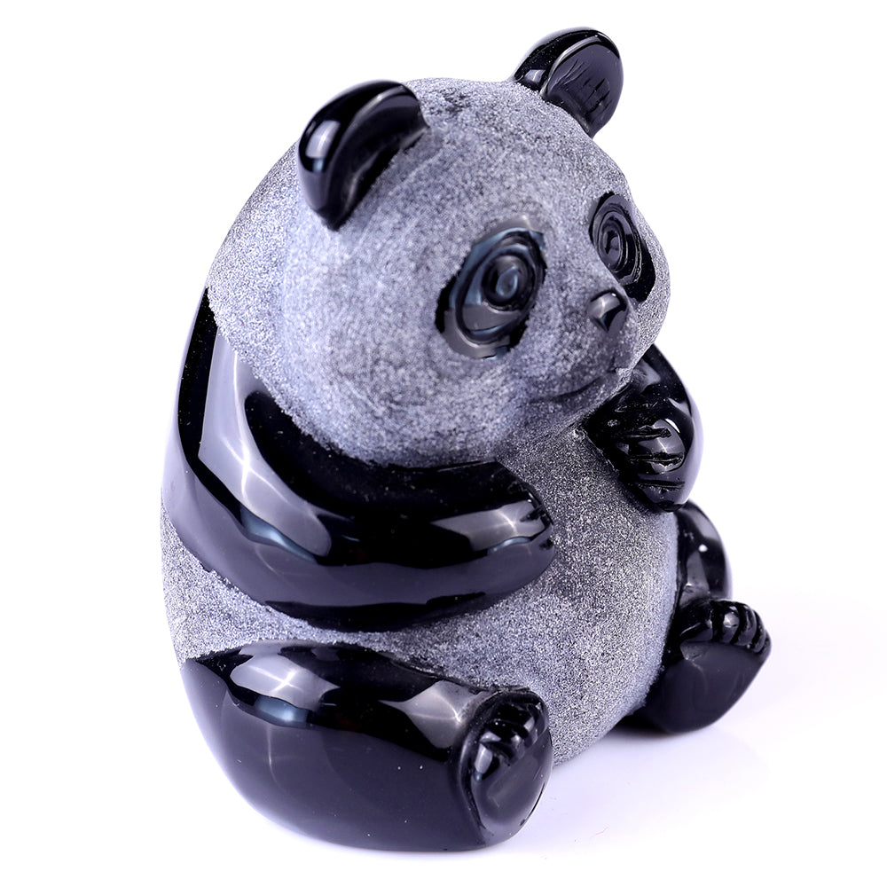2.7" Frosted Obsidian Sitting Panda Carving Sculpture piece 3100109 view 3