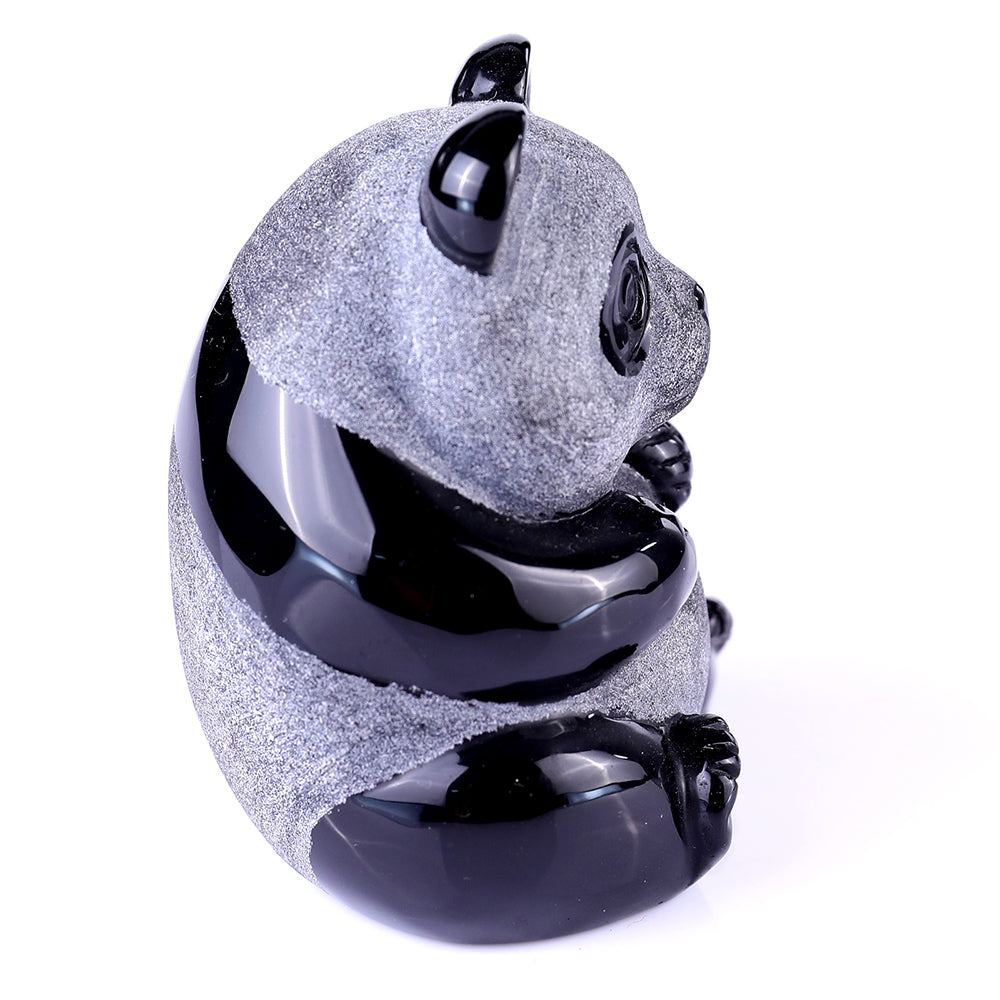 2.7" Frosted Obsidian Sitting Panda Carving Sculpture piece 3100109 view 4