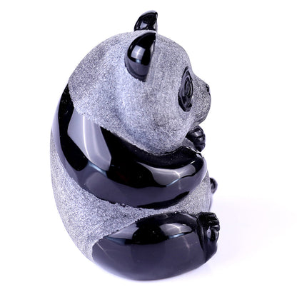 2.7" Frosted Obsidian Sitting Panda Carving Sculpture piece 3100109 view 4