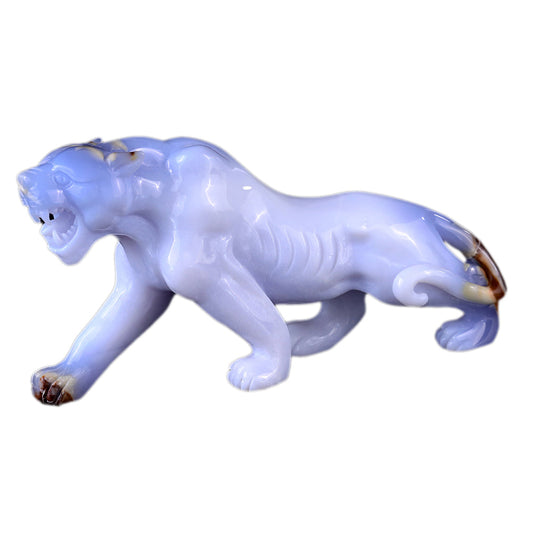 9.3" Blue Chalcedony Leopard Carving Sculpture piece 3100114 hand carved natural gemstone sculpture by Nicedony