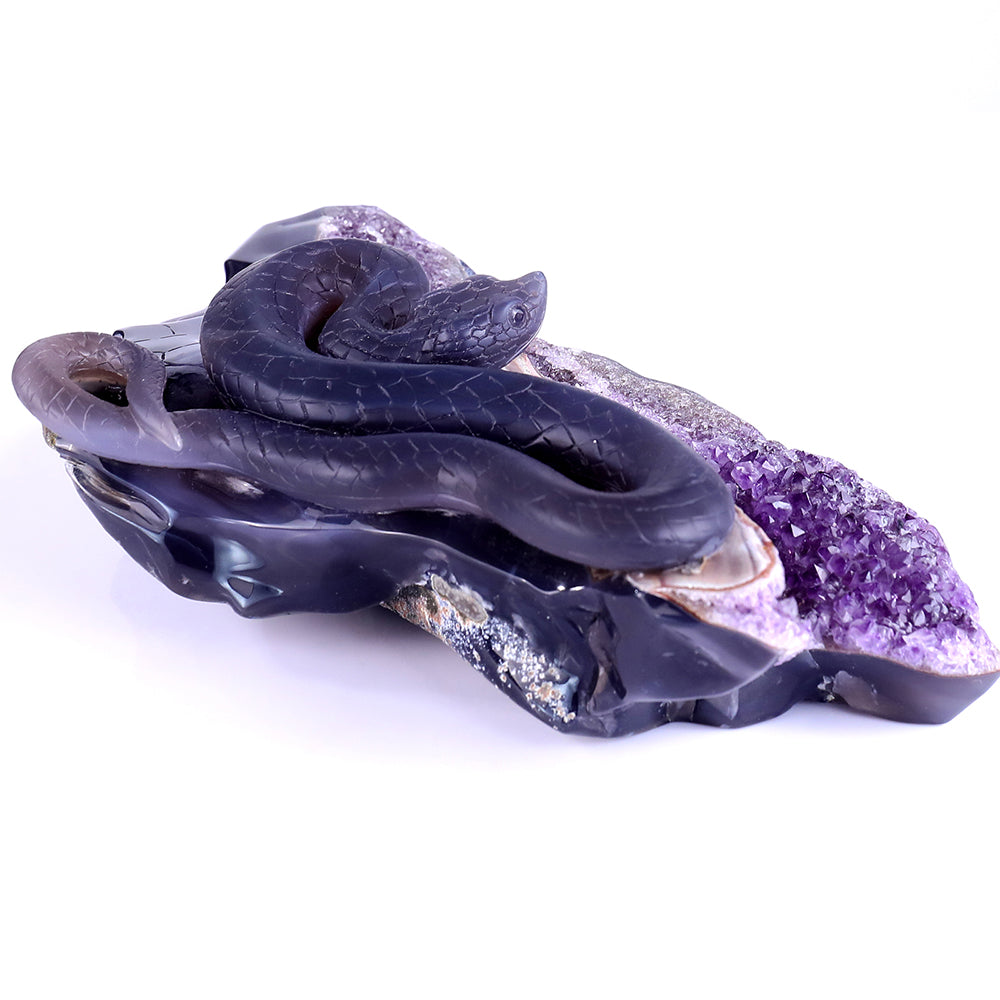 10.9" Amethyst Cluster Snake Carving Sculpture piece 3100140 view 2