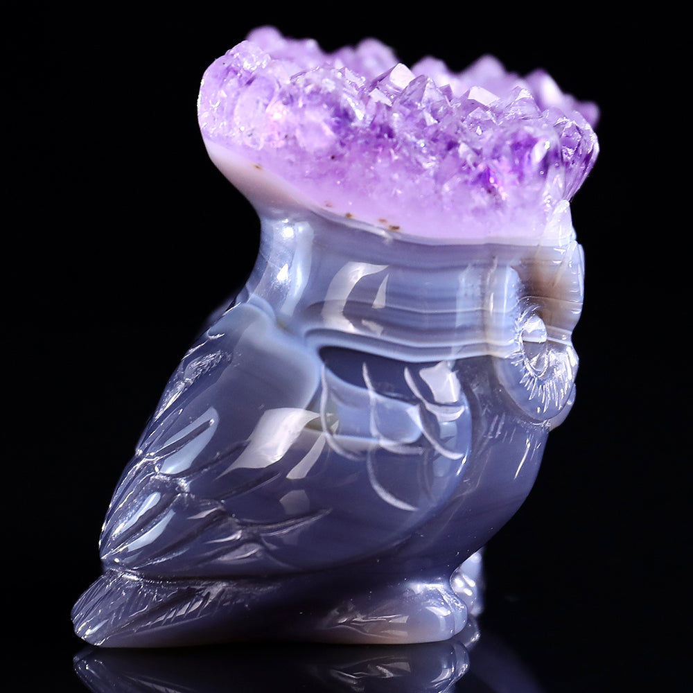 3.0" Amethyst Cluster Double Owl Carving Sculpture piece 3100141 view 4