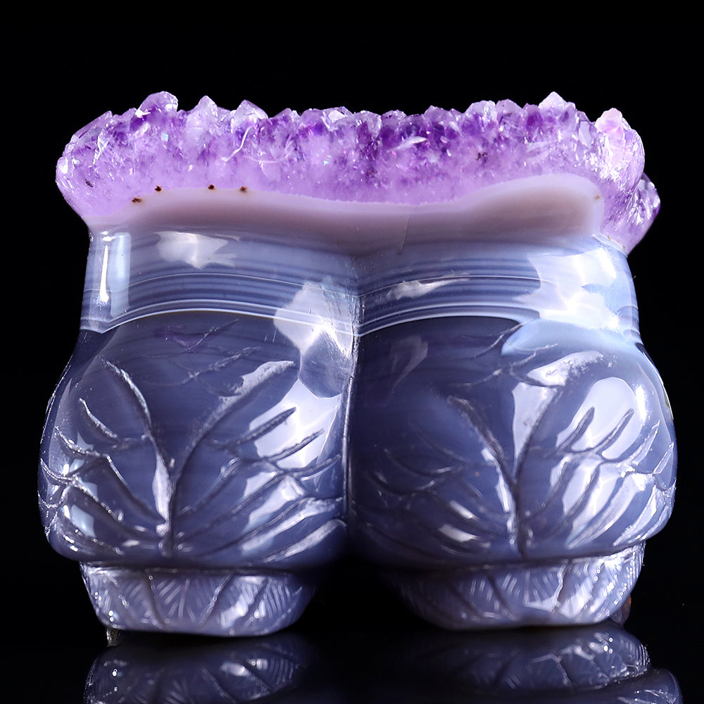 3.0" Amethyst Cluster Double Owl Carving Sculpture piece 3100141 view 5