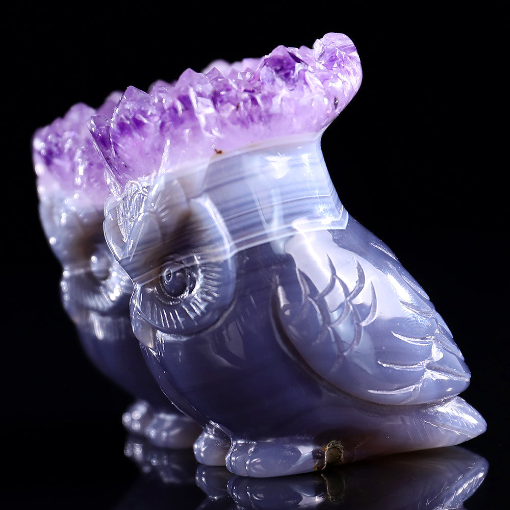 3.0" Amethyst Cluster Double Owl Carving Sculpture piece 3100141 view 6