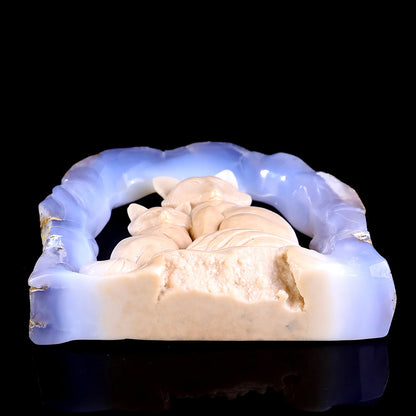 5.8" Blue Chalcedony Mother and Baby Fox Carving Sculpture piece 3100143 view 8