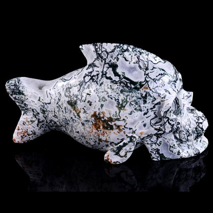 11.4" Moss Agate Fish Skull Carving Sculpture piece 3100153 view 3