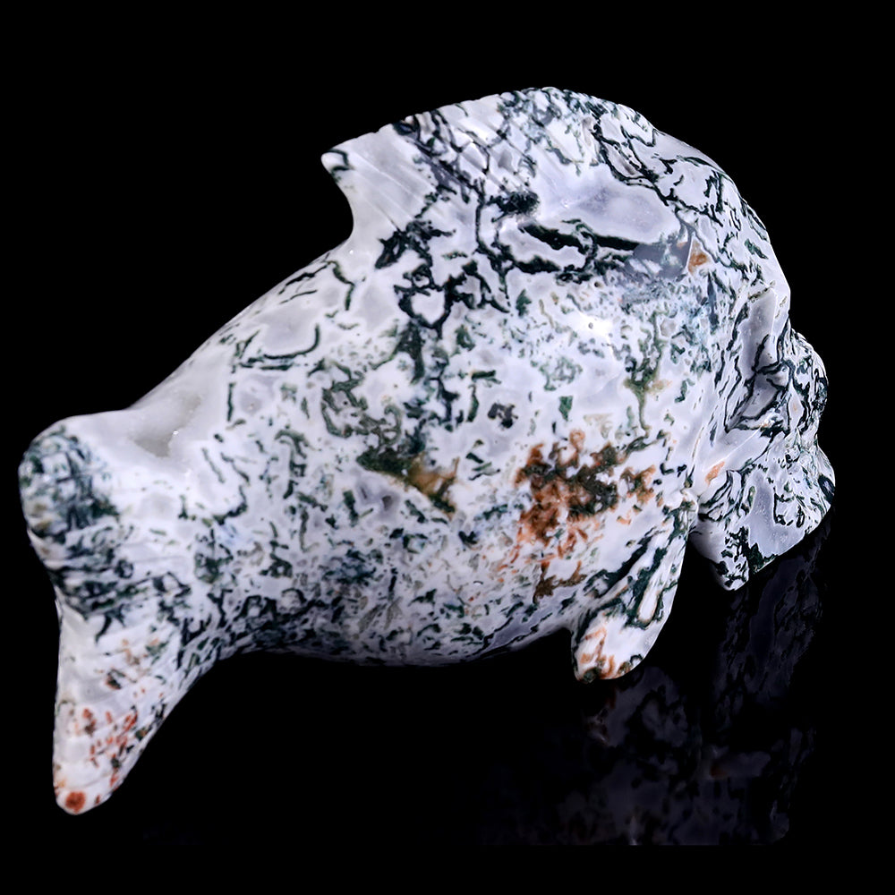 11.4" Moss Agate Fish Skull Carving Sculpture piece 3100153 view 4