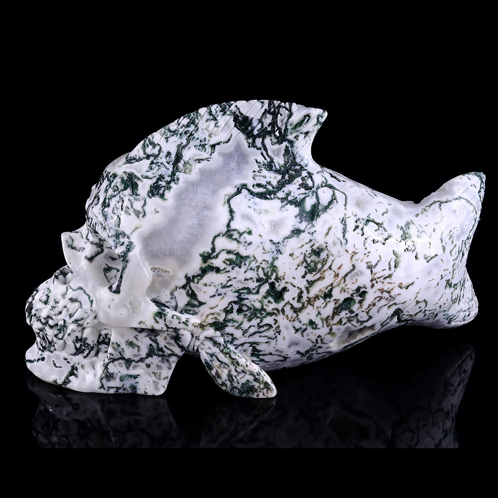 11.4" Moss Agate Fish Skull Carving Sculpture piece 3100153 view 7
