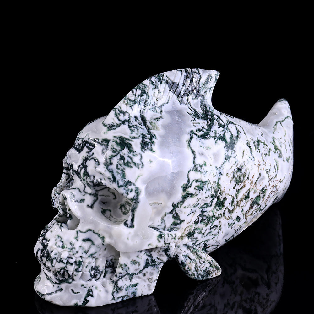 11.4" Moss Agate Fish Skull Carving Sculpture piece 3100153 view 9