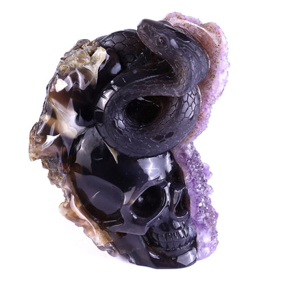 5.0" Amethyst Cluster Human Skull with Snake Carving Sculpture piece 3100161 view 11