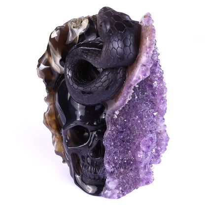 5.0" Amethyst Cluster Human Skull with Snake Carving Sculpture piece 3100161 view 2