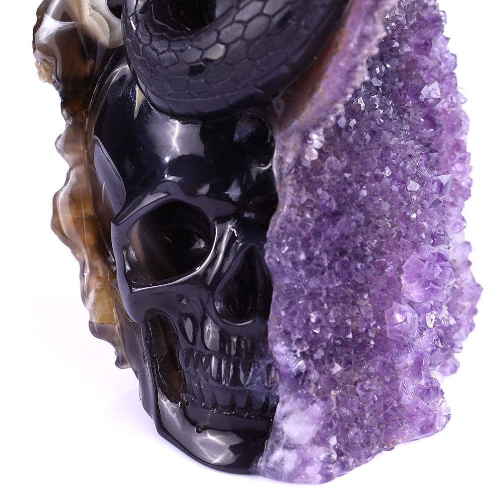 5.0" Amethyst Cluster Human Skull with Snake Carving Sculpture piece 3100161 view 3