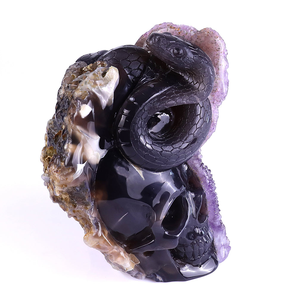 5.0" Amethyst Cluster Human Skull with Snake Carving Sculpture piece 3100161 view 5