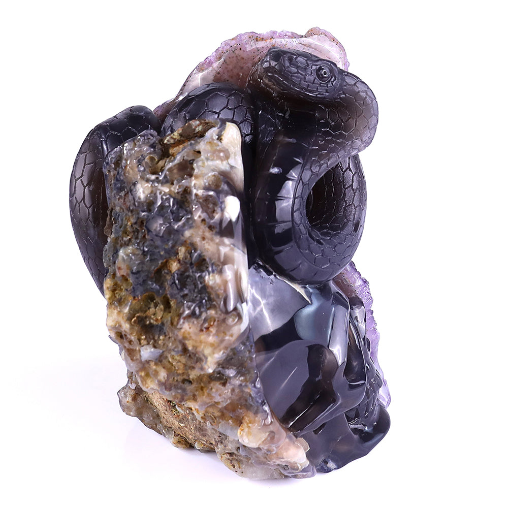 5.0" Amethyst Cluster Human Skull with Snake Carving Sculpture piece 3100161 view 6