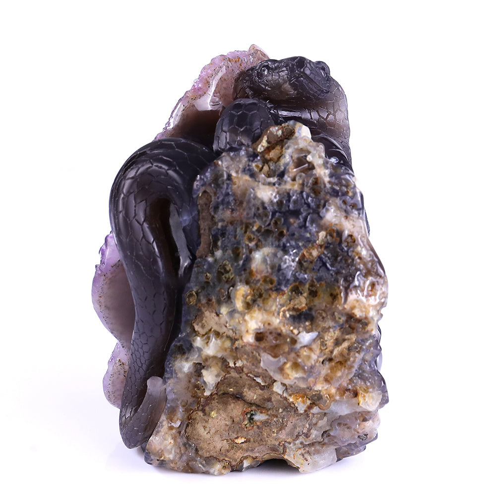 5.0" Amethyst Cluster Human Skull with Snake Carving Sculpture piece 3100161 view 7