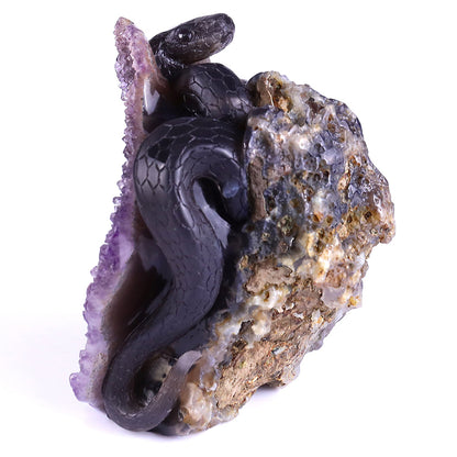 5.0" Amethyst Cluster Human Skull with Snake Carving Sculpture piece 3100161 view 8