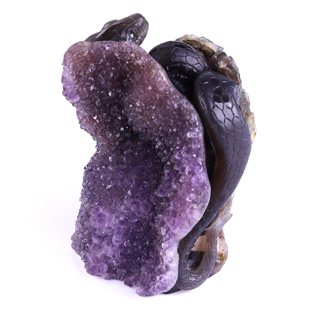5.0" Amethyst Cluster Human Skull with Snake Carving Sculpture piece 3100161 view 9