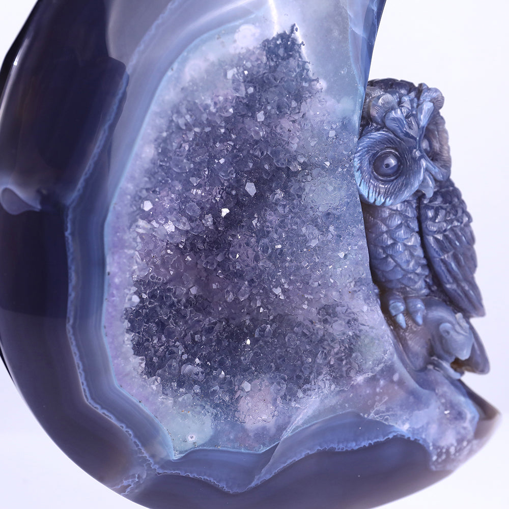 6.1" Clear Quartz Cluster Crescent Owl Carving Sculpture piece 3100164 view 10