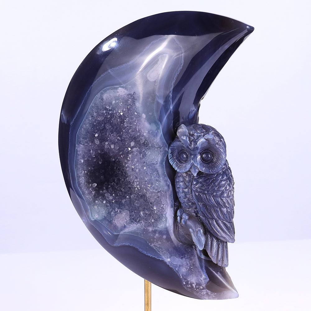 6.1" Clear Quartz Cluster Crescent Owl Carving Sculpture piece 3100164 view 11